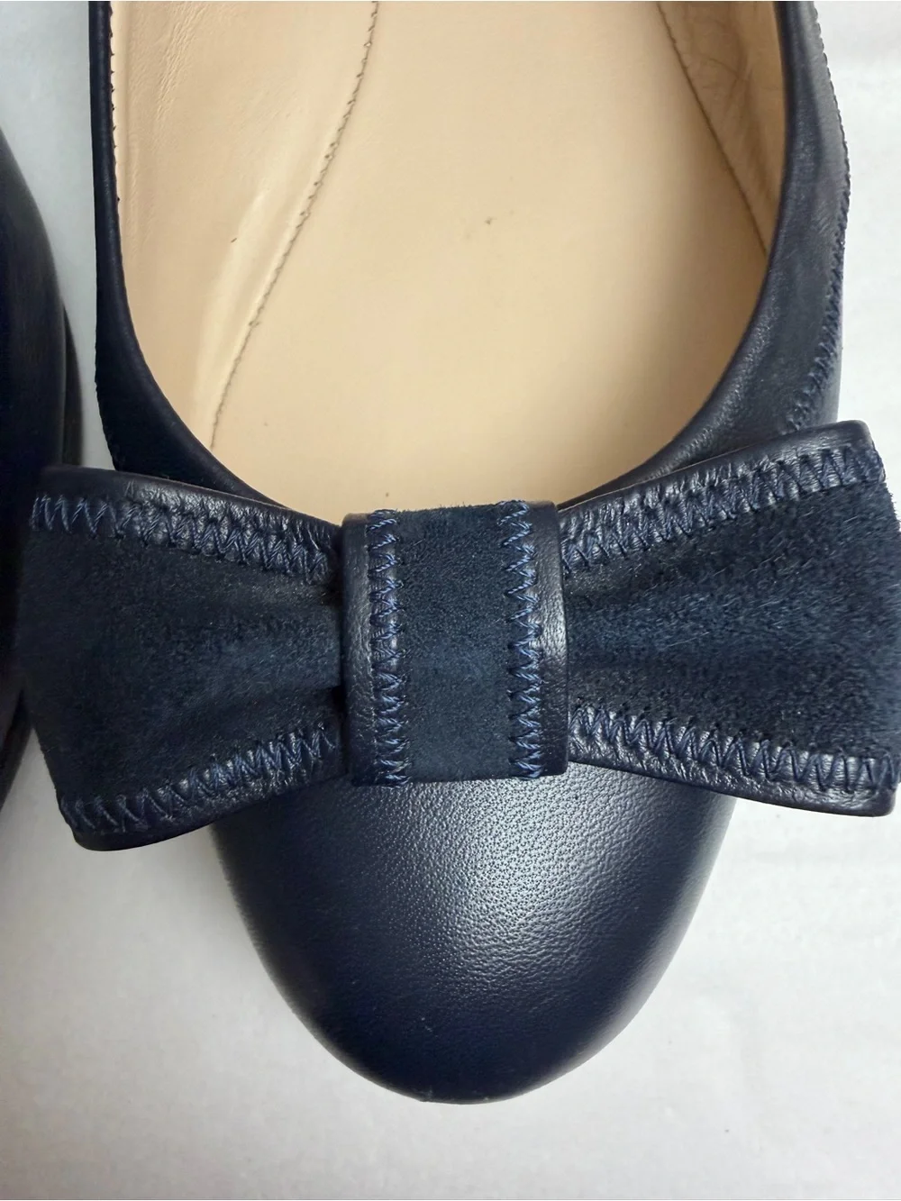 LK Bennett Navy Leather Bow Flat Shoes
